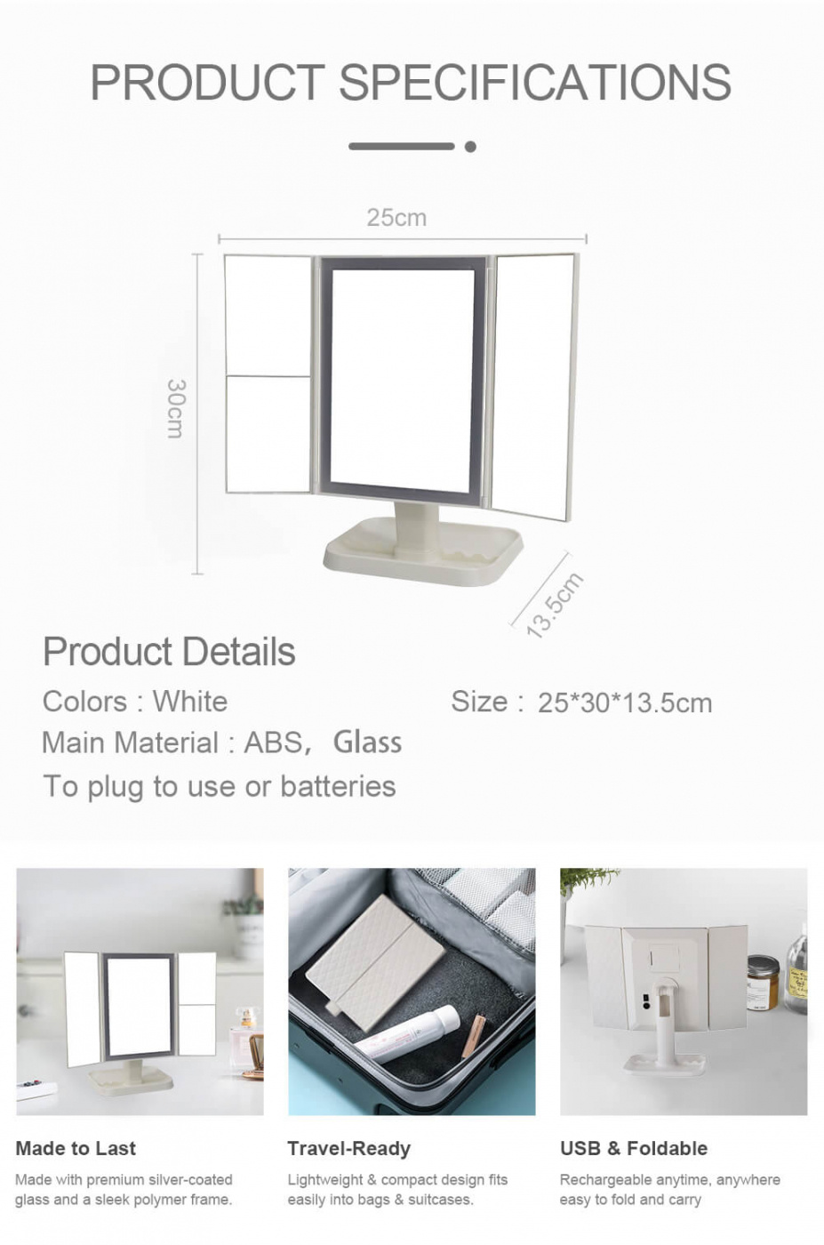 Sminkespeil med LED-belysning