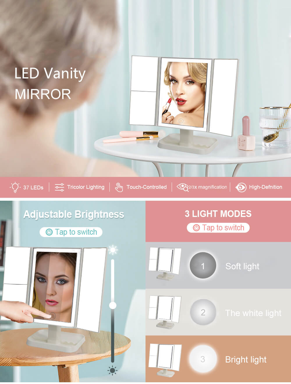 Sminkespeil med LED-belysning