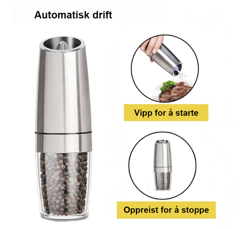 Elektrisk Gravitasjons-Induksjon Salt & Pepper Kvern