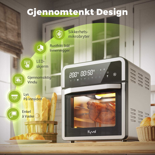Gjennomtenkt design med vindu, lys på innsiden og LED-skjerm